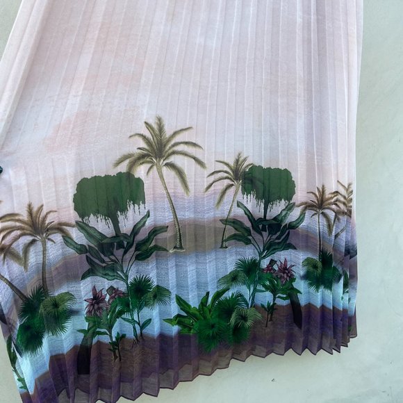 Sandro Paris Pleated Maxi Skirt Sz 3 Tropical Pattern Lined - Picture 5 of 10
